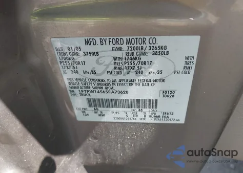 2005 Ford F-150 Fx4/Lariat/Xlt from USA, damaged, VIN 1FTPW14565FA73628